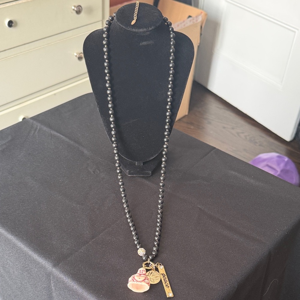 Elegant Black Beaded Necklace with Charms